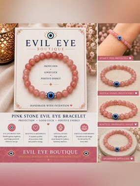 💞🧿Pink Stone Evil Eye Bracelet🧿💞